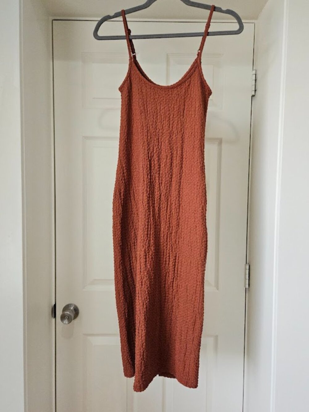H&M Bodycon Bohemian Orange Textured Midi Dress Boho Hippie Small Fairycore Tan